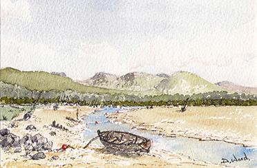 David wood painting of a boat on the beach
