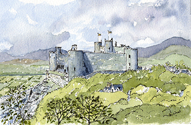 David Wood painting of Harlech Castle